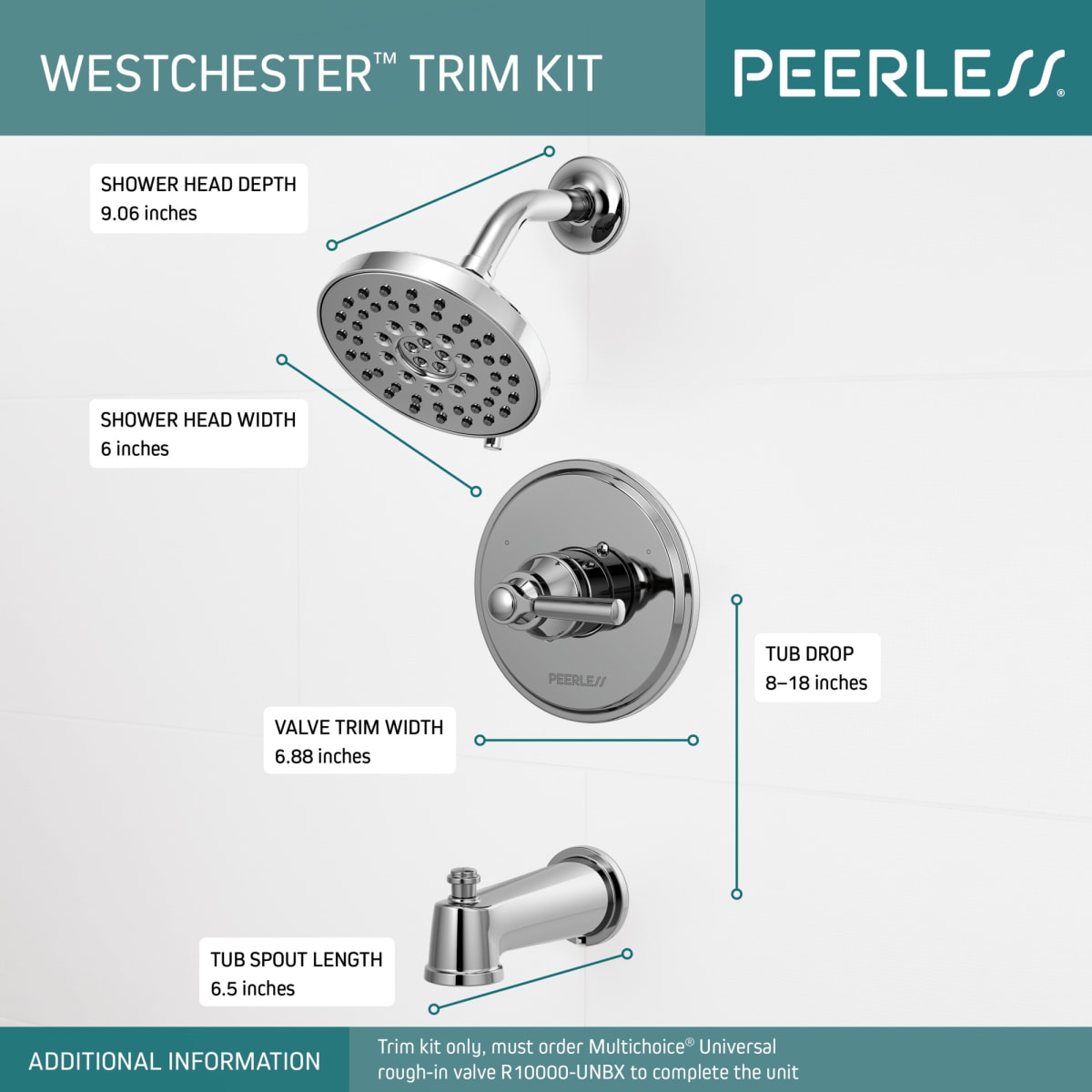 PEERLESS FAUCET Peerless Faucet PTT14423 Tub/Shower Trim 1L 14S in Chrome