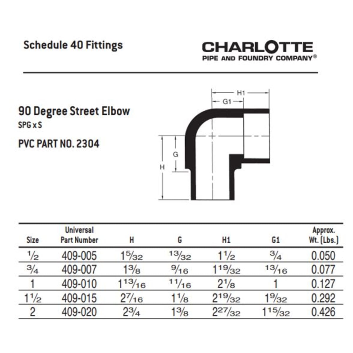 CHARLOTTE PIPE Charlotte Pipe PVC023040500 Plastic Elbow 90 Degree, 1/2 inch x 1/2 inch, PVC, Spigot x Socket, Schedule 40