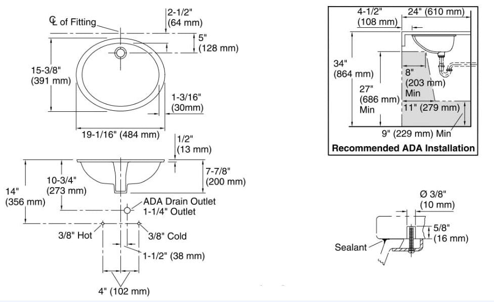 STERLING HVAC Sterling 442040-0 Wescott 17-1/16 x 15-3/8 in. Oval Undermount Bathroom Sink