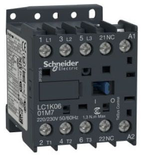 SCHNEIDER ELECTRIC Schneider Electric LC1K0601B7 Contactor TeSys K 3P AC-3 440V 6A 1NC Aux 24VAC Coil