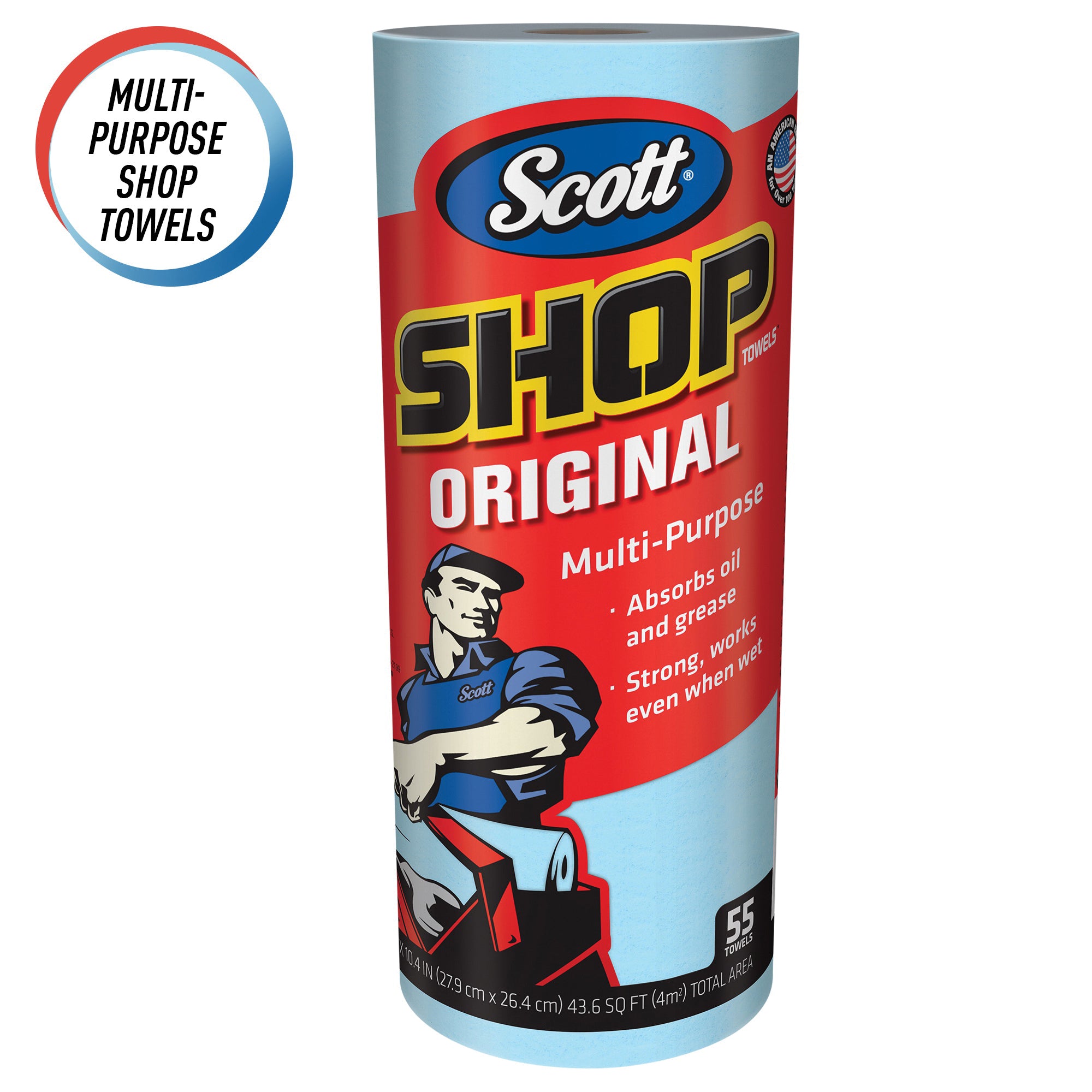 SCOTT Scott 75130 Original Shop Towel, 11 in L x 10.4 in W, Hydroknit, Roll