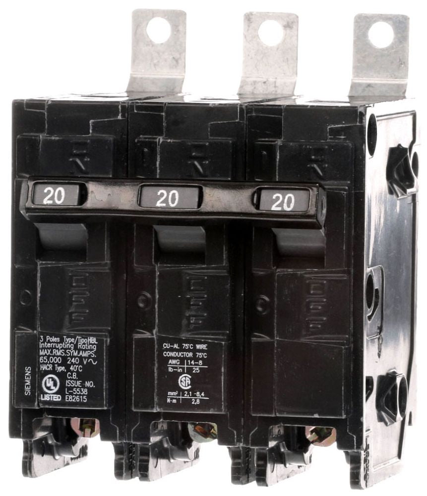 SIEMENS Siemens B320HH 3-Pole 20 Amp 240 VAC 65 kA Bolt-On Molded Case Circuit Breaker