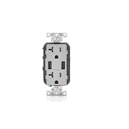 LEVITON Leviton T5832-GY Combination USB Charger & Duplex Receptacle Device 20A 125V