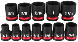 MILWAUKEE Milwaukee 49-66-7010 12PCSHOCKWAVE Impact Duty 1/2 Drive SAE Standard 6 Point Socket Set