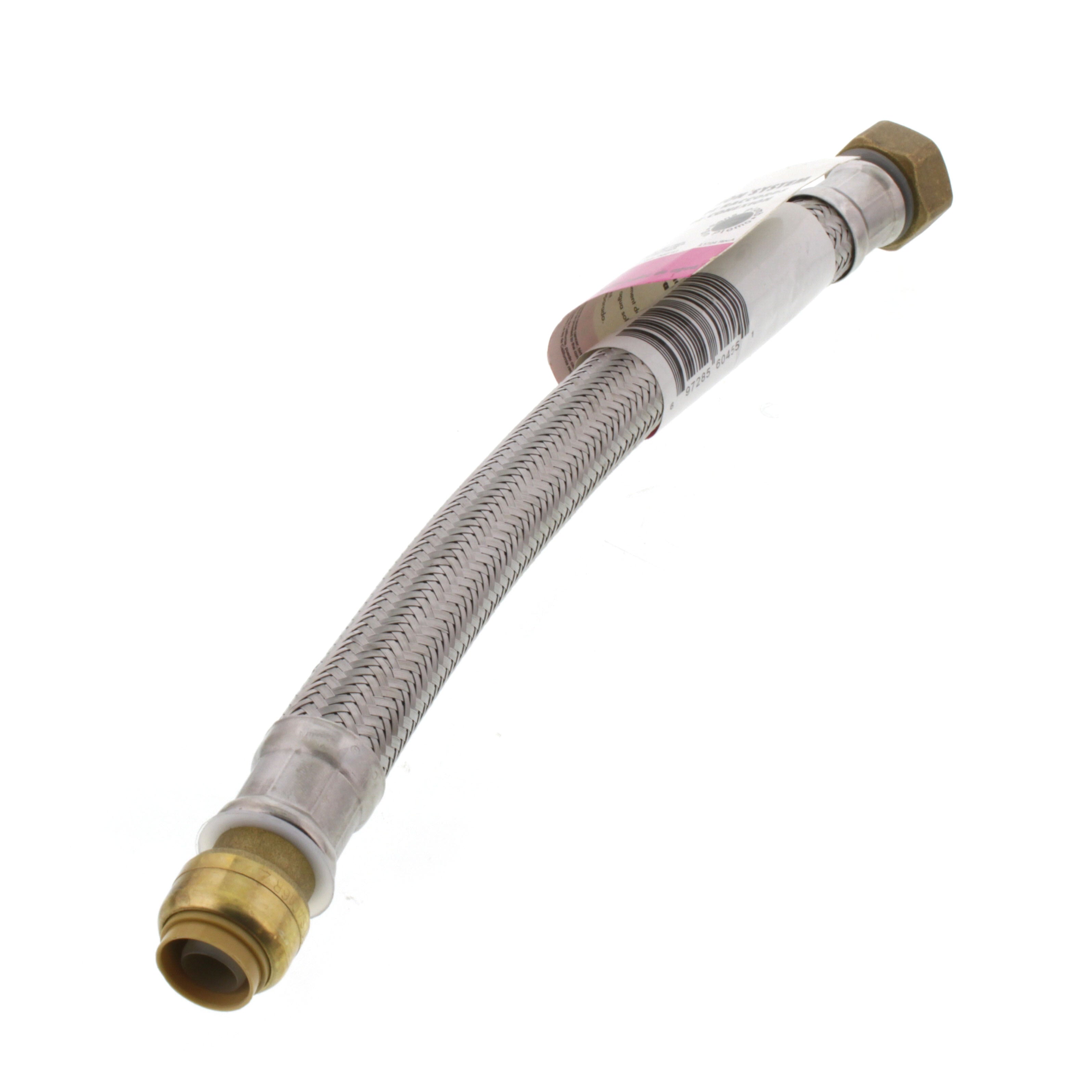 SHARKBITE SharkBite U3068FLEX12LF Water Heater Connector, Stainless Steel Braided, 12 inch, 1/2 inch Push Connect x 3/4 inch FIP