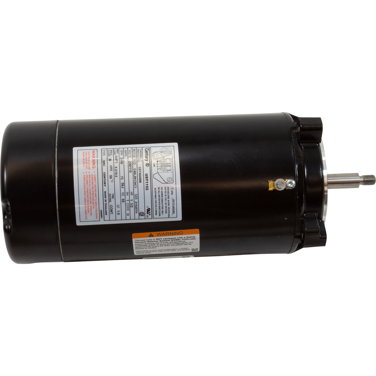 CENTURY MOTORS Century UCT1152 Pool and Spa Motor 1.5HP CCWSE 115/230V