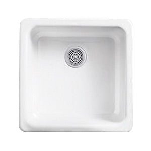 KOHLER Kohler K-6587-0 Iron/Tones 1-Basin Cast Iron Undermount Kitchen Sink, 20-7/8 inch x 20-7/8 inch, White