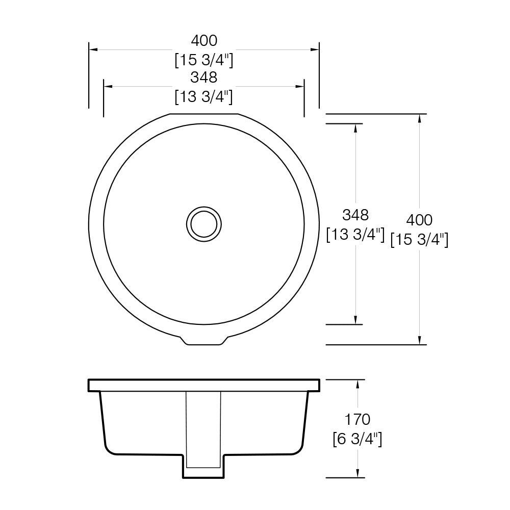 DAKOTA Dakota Plumbing Products US-14RW Round Undermount Sink 14in