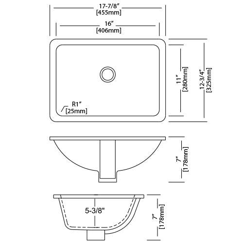DAKOTA Dakota Plumbing Products US-1611BK Undermount Lavatory Sink