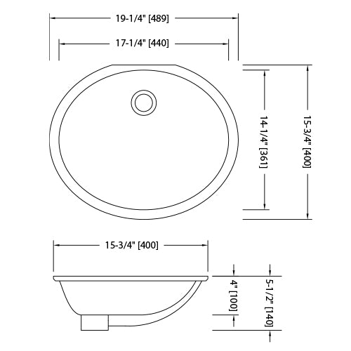 DAKOTA Dakota Plumbing US-1714W-ADA Oval Undermount Sink Ada