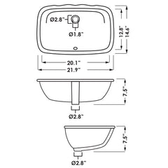 DAKOTA Dakota Plumbing Products US-2013W Undermount Vanity Sink White