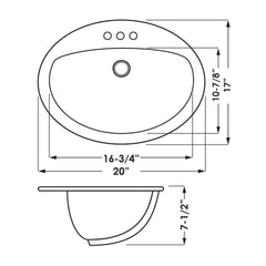 DAKOTA Dakota Plumbing Products US-TM2017W-4C Oval Drop-in Sink