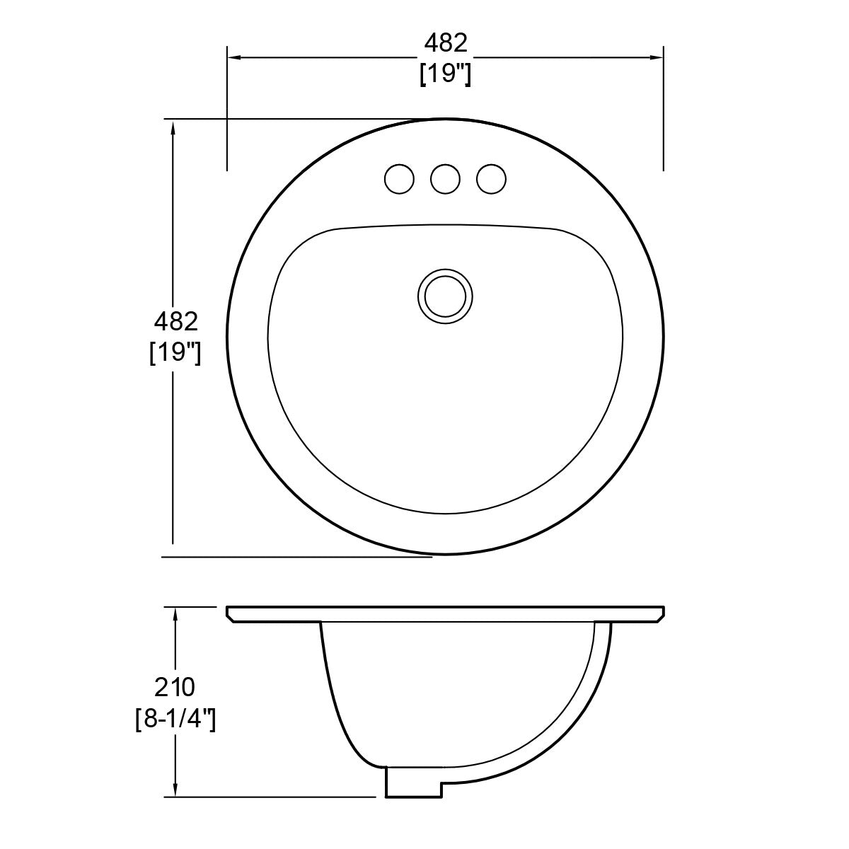 DAKOTA Dakota Plumbing US-TM19RW-4C Top Mount Oval Sink 20x17