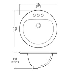 DAKOTA Dakota Plumbing US-TM19RW-4C Top Mount Oval Sink 20x17