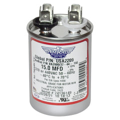 AMERICAN RADIONIC American Radionic USA2209 Round Motor Run Capacitor, 15 MFD, 370/440 Vac USA2209