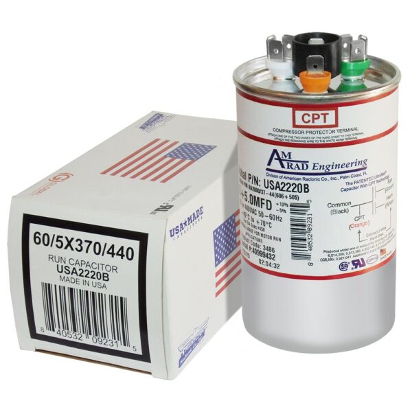 AMERICAN RADIONIC American Radionic USA2220B Round Run Capacitor 60/5 MFD 370/440 VAC USA2220B