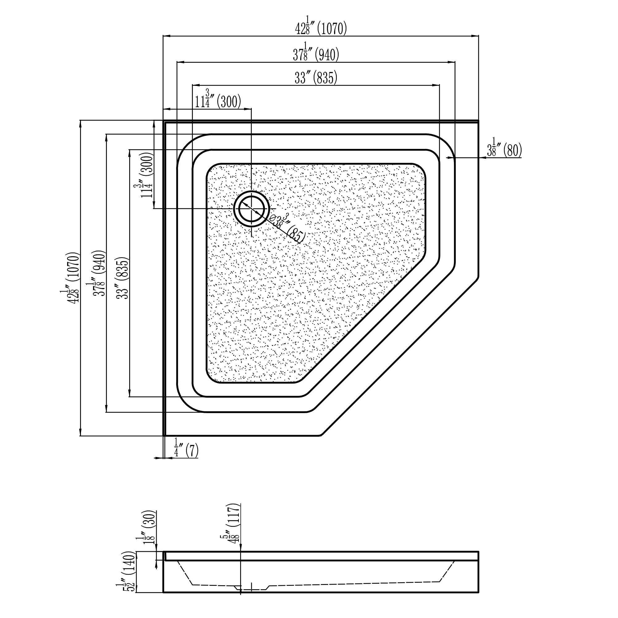 DAKOTA Dakota Plumbing Products USB-ASBC424255CTF-W Corner Shower Base
