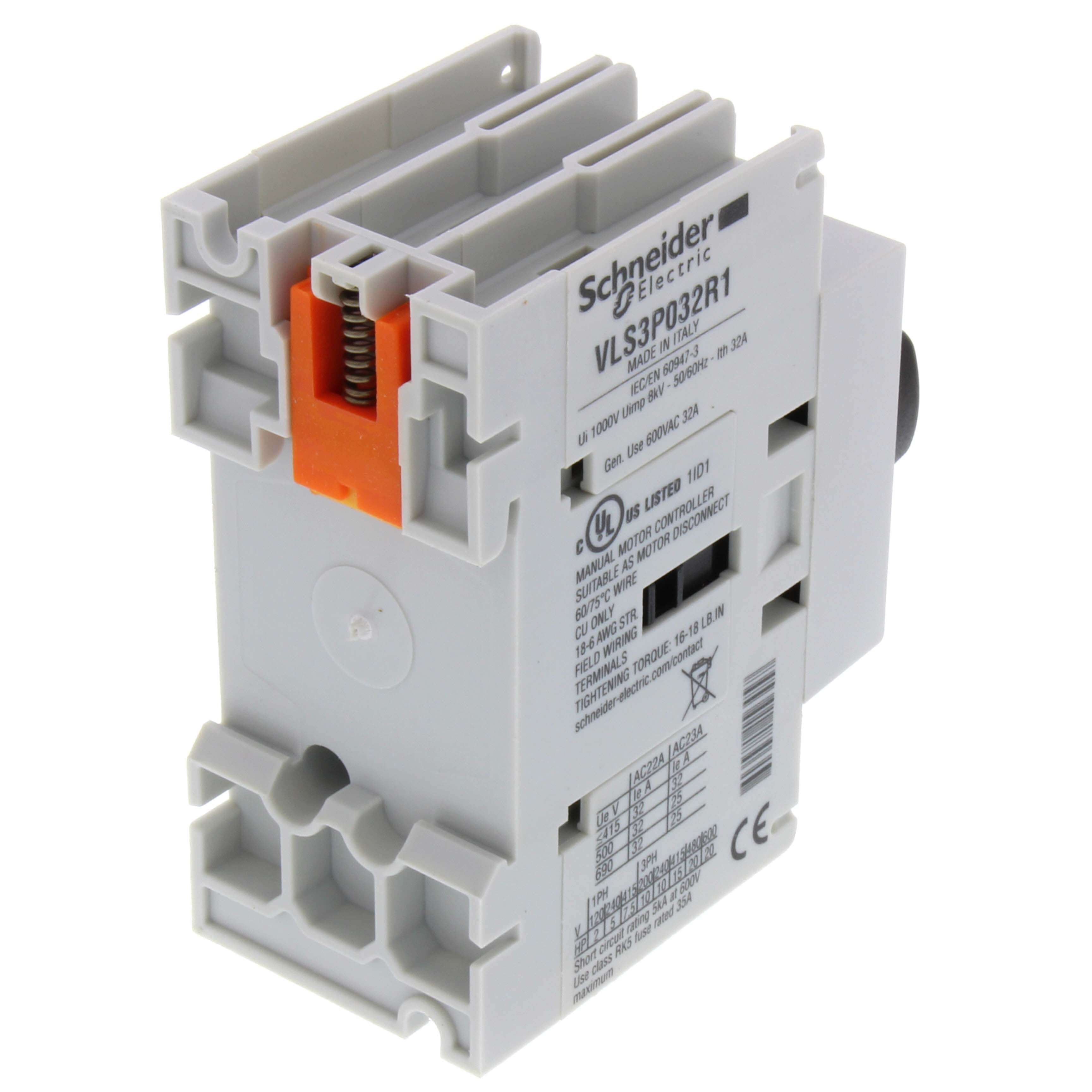 SCHNEIDER ELECTRIC Schneider Electric VLS3P032R1 Disconnect Switch, 32A, 20HP at 480VAC, UL508, DIN Rail Mount