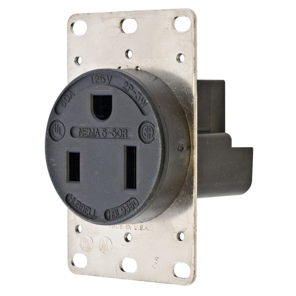 HUBBELL WIRING Hubbell Wiring Device-Kellems HBL9360 50 Amp 125 Volt 2-Pole 3-Wire NEMA 5-50R Black Straight Blade Receptacle