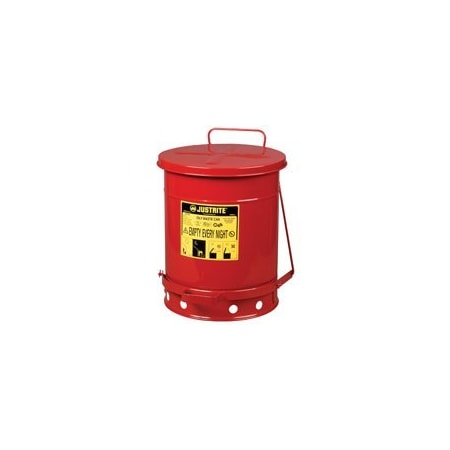 JUSTRITE Justrite 9300 10 Gallon Red Galvanized Steel Oily Waste Can Foot Lever Opening Device