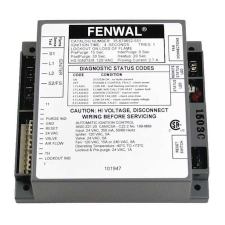 LAARS Fenwal 35-679652-551 Ignition Module Single Try Lockout Flame Loss