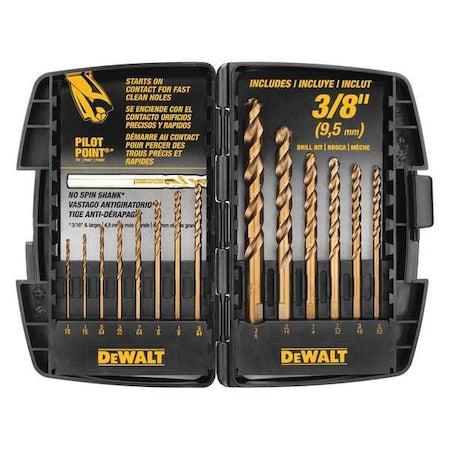 DEWALT DEWALT DWA1240 Cobalt Alloy Steel Drill Bit Set with Pilot Point 14-Piece