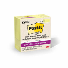 3M 3M MMM654R5SSCY Recycled Super Sticky Notes 3 inches x 3 inches (5 Pack) 654R5SSCY