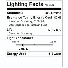FEIT ELECTRIC Feit Electric BPETC60927CAFIL/2/RP Performance LED 5.5W (3.5 in H x 1.7 in D, 2 Pack) BPETC60927CAFIL/2/RP