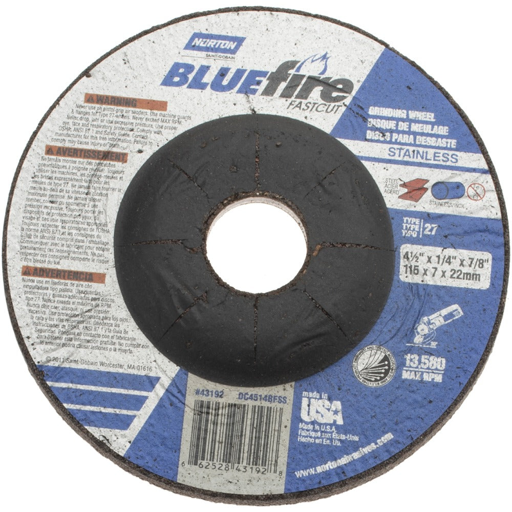 NORTON Norton 66252843192 Type 27 Grinding Wheel 4.5in 24 Grit