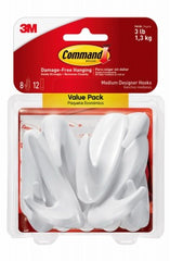 3M 3M Company 17081-8ES Medium Designer Hook 8 Pack White
