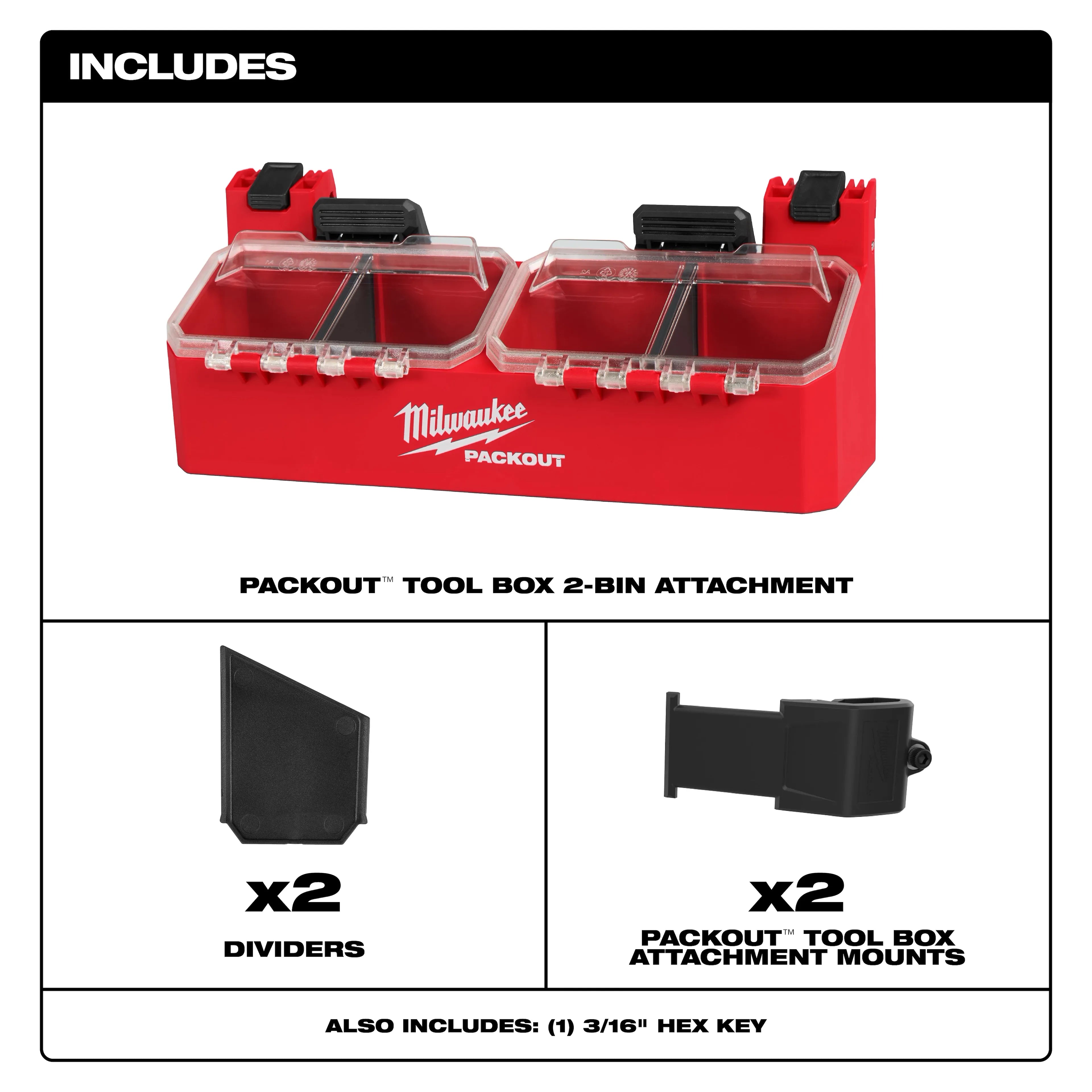 MILWAUKEE Milwaukee 48-22-8610 PACKOUT Tool Box 2-Bin Attachment
