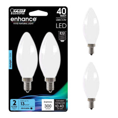 FEIT ELECTRIC Feit Electric BPCTF40950CAFIL/2/RP B10 E12 Candelabra Dimmable Filament Chandelier LED Bulb 3.3W (2-Pack) 40W Replacement