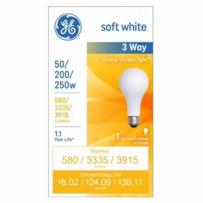 GE G E Lighting 97482 Three-way A21 Soft White Bulb 50/200/250W