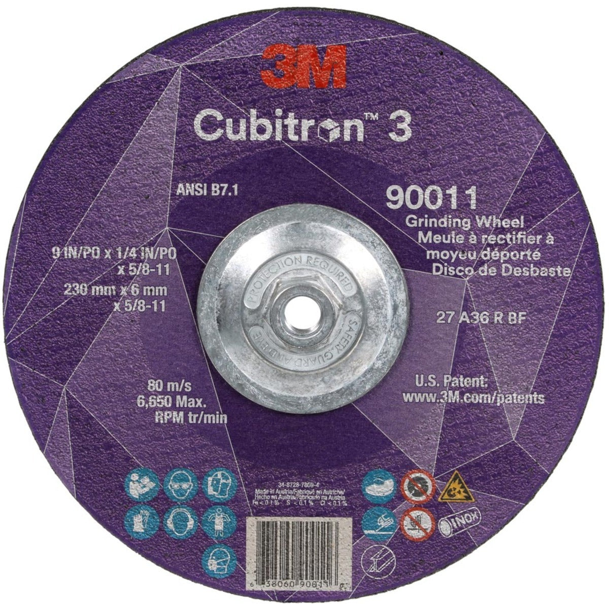 3M 3M 7100312964 Cubitron 3 36+ Grit Type 27 Depressed Center Grinding Wheel 9 in x 1/4 in x 5/8-11 (10 per case)