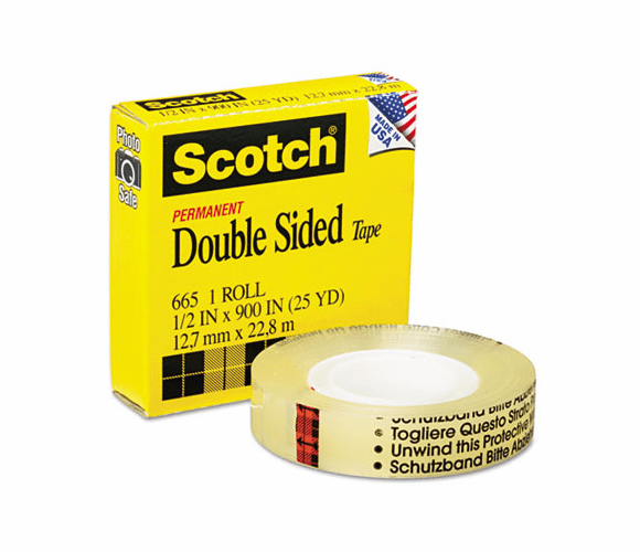 3M 3M MMM66512900 Permanent Double-Sided Tape 1/2 inchesW x 25 yd 1 inches Core