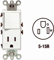 LEVITON Leviton S02-05625-0WS Switch Outlet Combo 15A 120V Nema 5-15