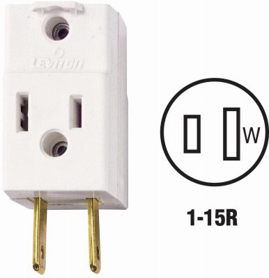 LEVITON Leviton Mfg Co 008-00531-00W Polarized Cube Tap 15A 125V