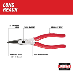 MILWAUKEE Milwaukee Elec Tool 48-22-6101 Long Nose Pliers 8 in
