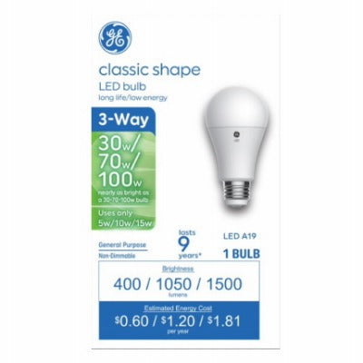 GE G E Lighting 93130563 3-way Led A19 Bulb 15W 2700K