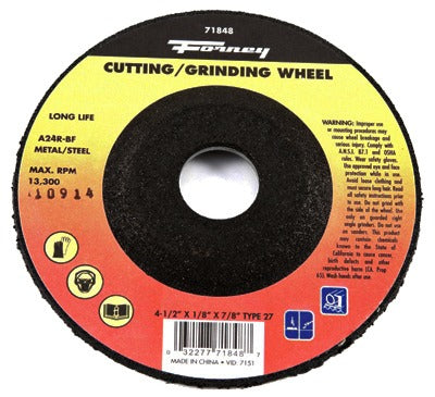 FORNEY Forney Industries Inc 71848 Type 27 Grinding Wheel 4.5in