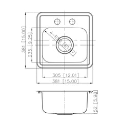 DAKOTA Dakota Plumbing Products GSR-20-TM1515-2ADA Bar Sink 15x15