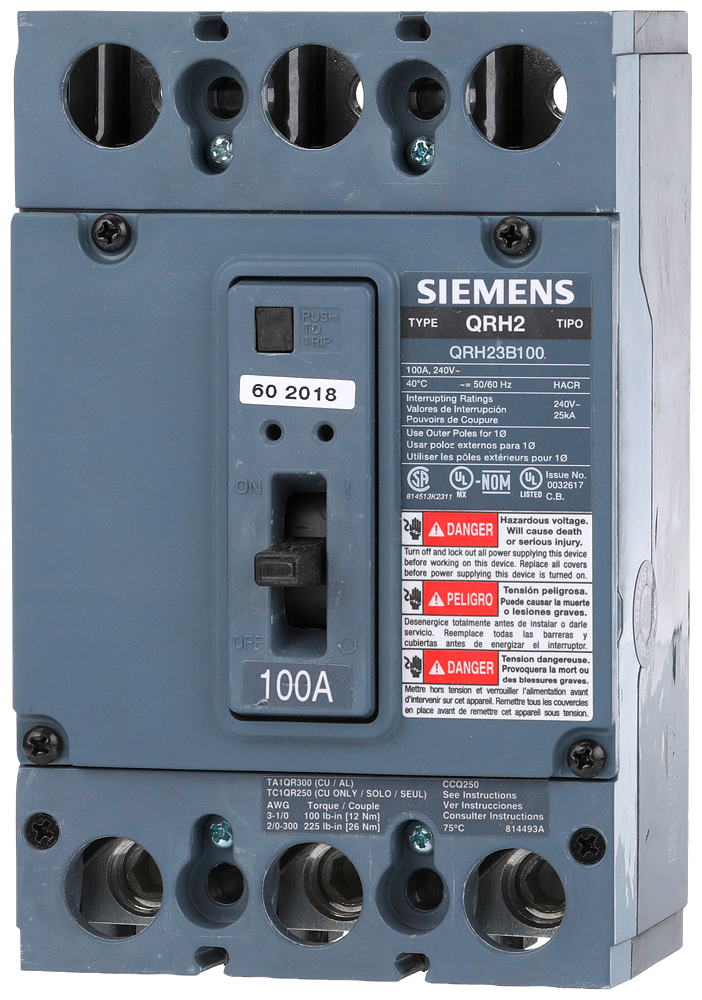 SIEMENS QRH23B100 CIRCUIT BREAKERS