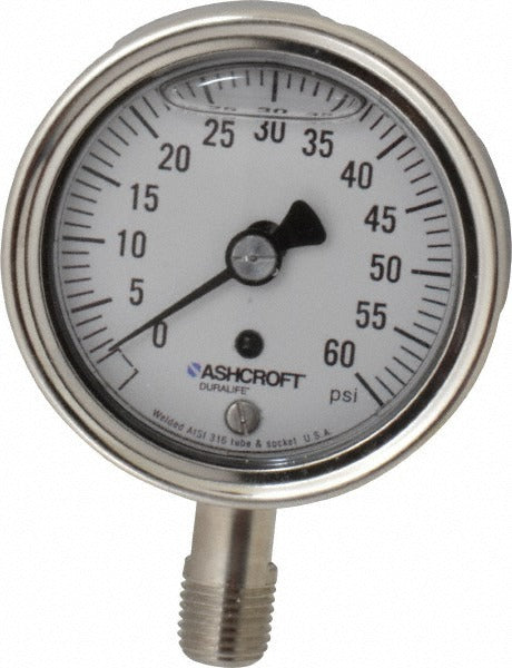 ASHCROFT Ashcroft 94475 Pressure Gauge 0-60 Psi 2.5in Dial Npt Lower