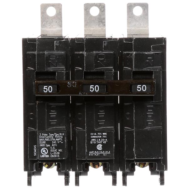 SIEMENS Siemens B350H 3-Pole 50 Amp 240 VAC 22 kA Bolt-On Molded Case Circuit Breaker