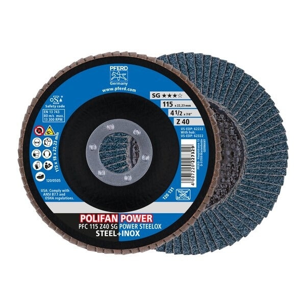 PFERD Pferd 62222 Flap Disc 40 Grit 4-1/2 in Zirconia Conical