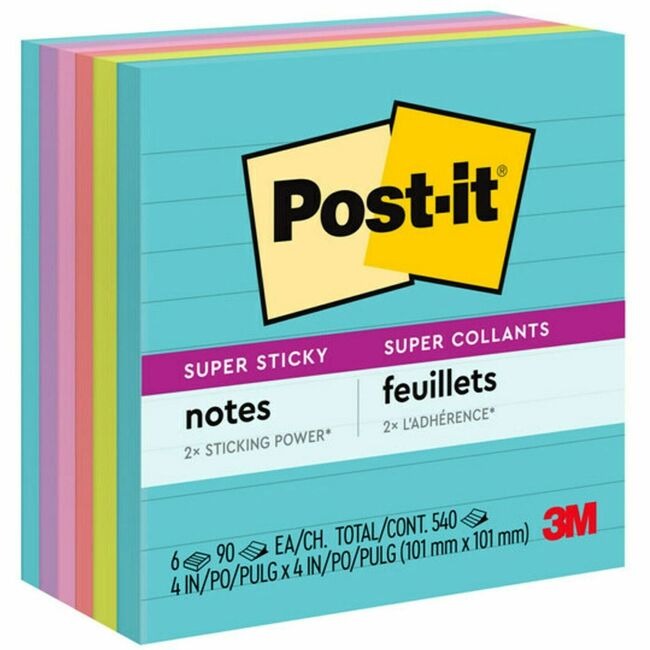 3M 3M MMM6756SSMIA Post-it Super Sticky Lined Notes 4 x 4 540 Sheets (6 Pads)