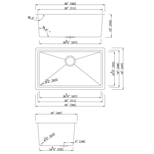 DAKOTA Dakota Plumbing GSM-3018 Undermount Kitchen Sink Single Bowl