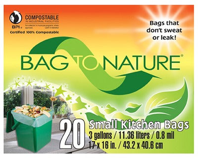 BAG TO NATURE Indaco Mfg Ltd MBP35201 Compostable Kitchen Bags 3 Gallon 20 Count