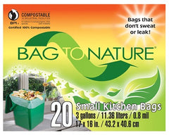 BAG TO NATURE Indaco Mfg Ltd MBP35201 Compostable Kitchen Bags 3 Gallon 20 Count