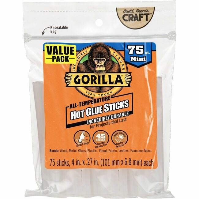 GORILLA Gorilla GOR3027502 Mini Hot Glue Sticks 0.3 inches x 4 inches 75/Pack GOR3027502